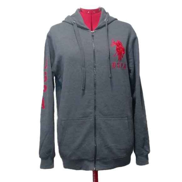 U.S. Polo Assn. Dark Gray Zipper Front Hoodie Sweater US L - Picture 1 of 6